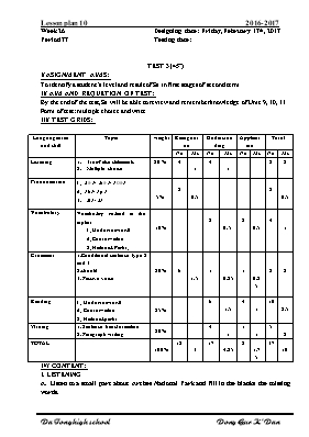 Giáo án Tiếng Anh Lớp 10 - Tiết 77 Test 3 (45) - Năm học 2016-2017